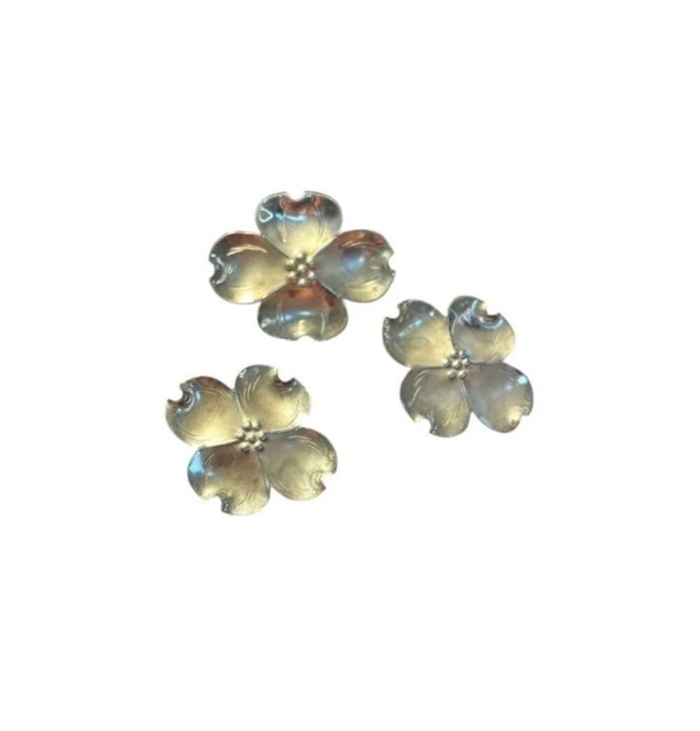 Vintage Sterling Silver Dogwood Flower Brooch & Earrings Set Floral Signed